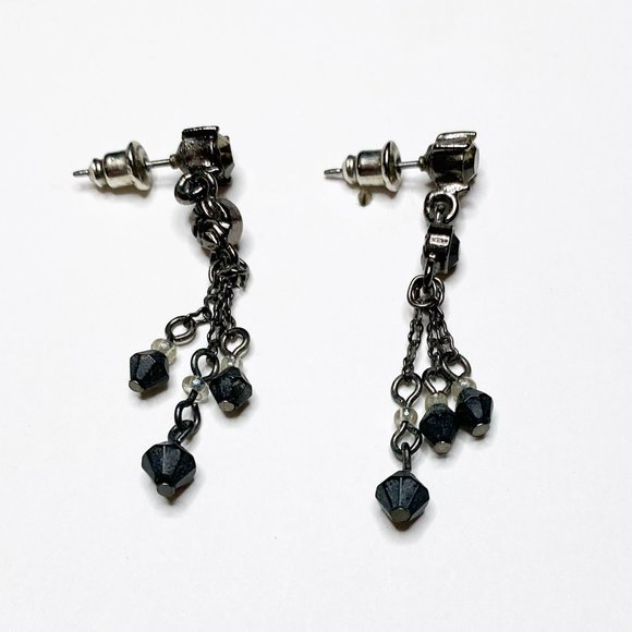 VINTAGE 1980's ART DECO 1940's STYLE RHINESTONE AND BLACK BEAD DROP EARRINGS - Picture 8 of 9